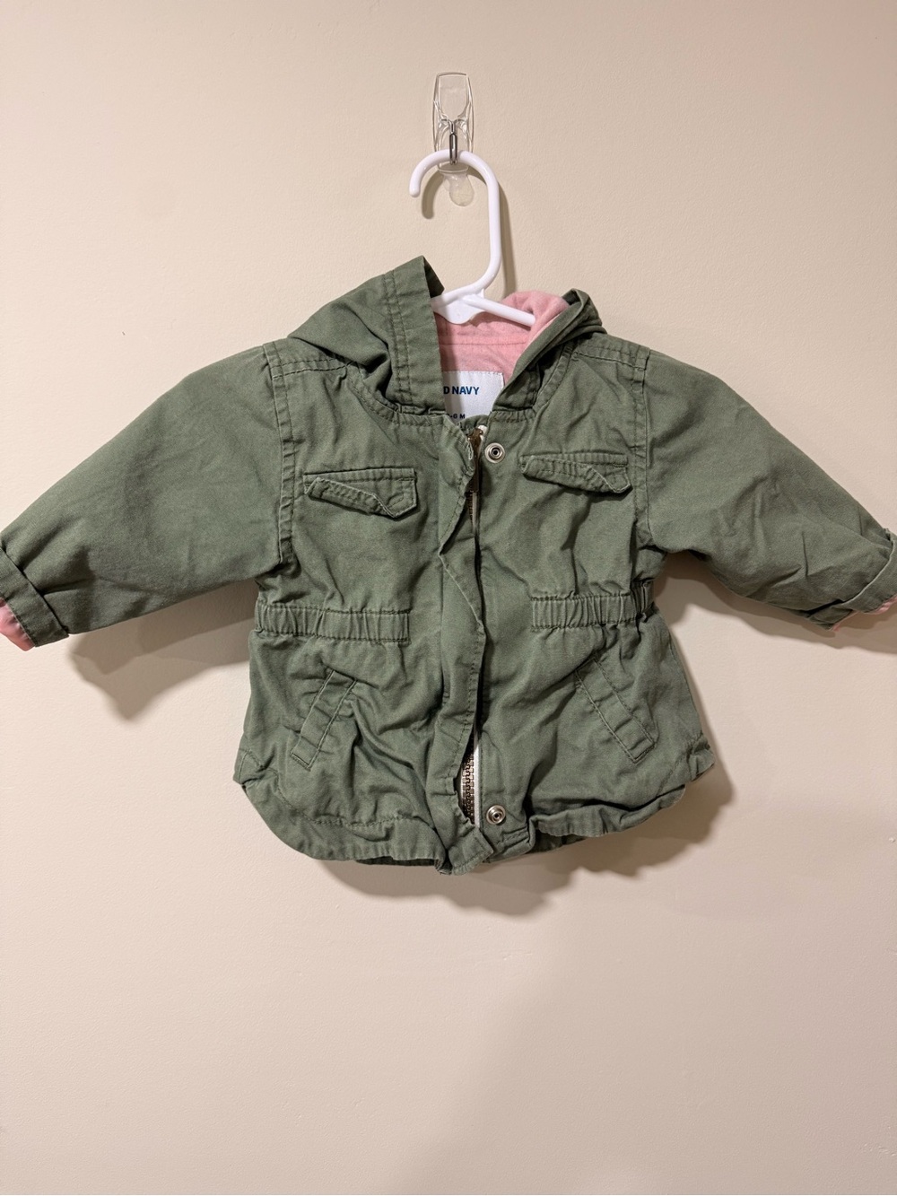 Old Navy Baby Hooded Jacket in Green & Pink Size 3-6M Like New